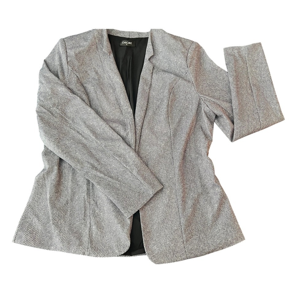 ChicMe XL Herringbone Blazer Open Front Jacket Black White (1126)